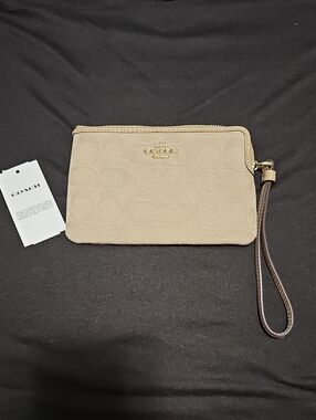 Coach Wristlet with Gold Logo Dark Natural Multi